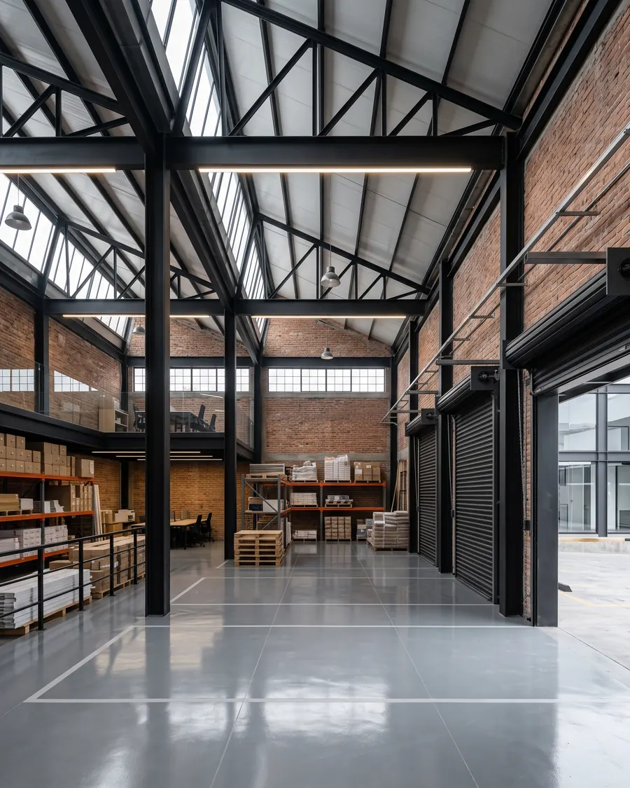 Nave industrial remodelada con armaduras de acero y luz cenital